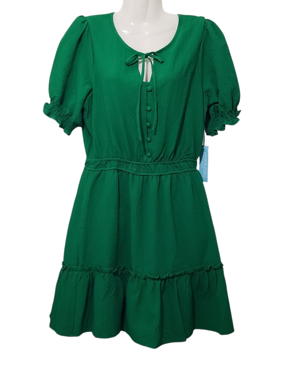 DRAPER JAMES Emerald Puff-Sleeve Tiered Ruffled Mini Dress | Medium